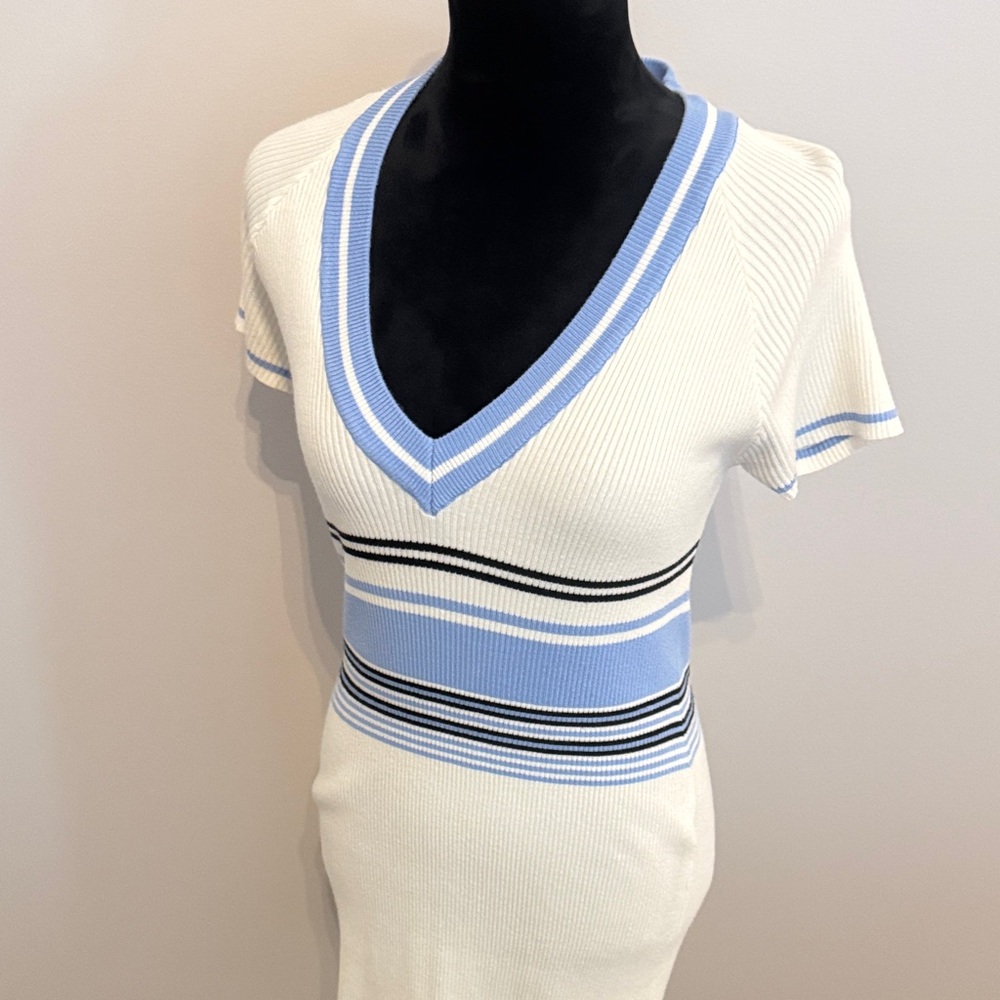 Frankie's Bikinis White and Blue Midi Dress